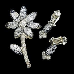 Vintage Black Zebra Foil Glass Brooch Earring Set